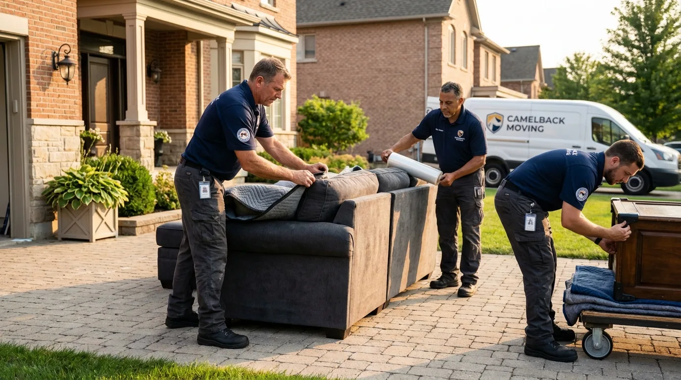 Large estate moving crew wrapping furniture in Davis, CA