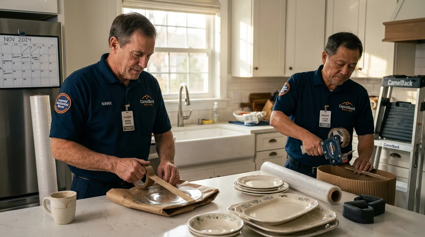 Professional crew packing kitchen dishware in Davis, CA